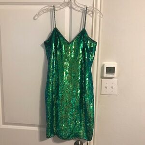 Green sequin mini dress